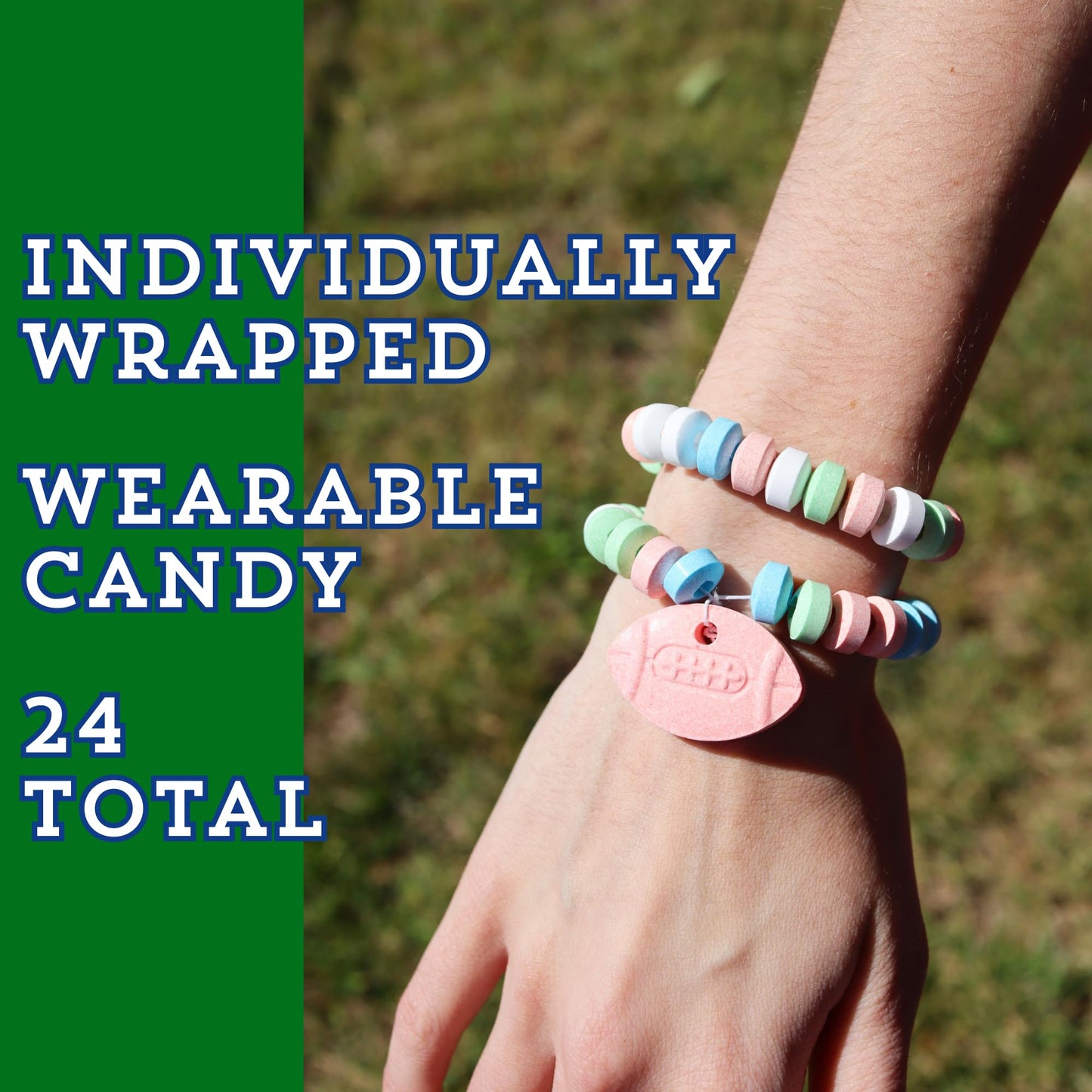 Football Candy Bracelets  Sports Themed Edible Jewelry  Individually Wrapped Team Party Favors  24 Count  10.16 Ounces