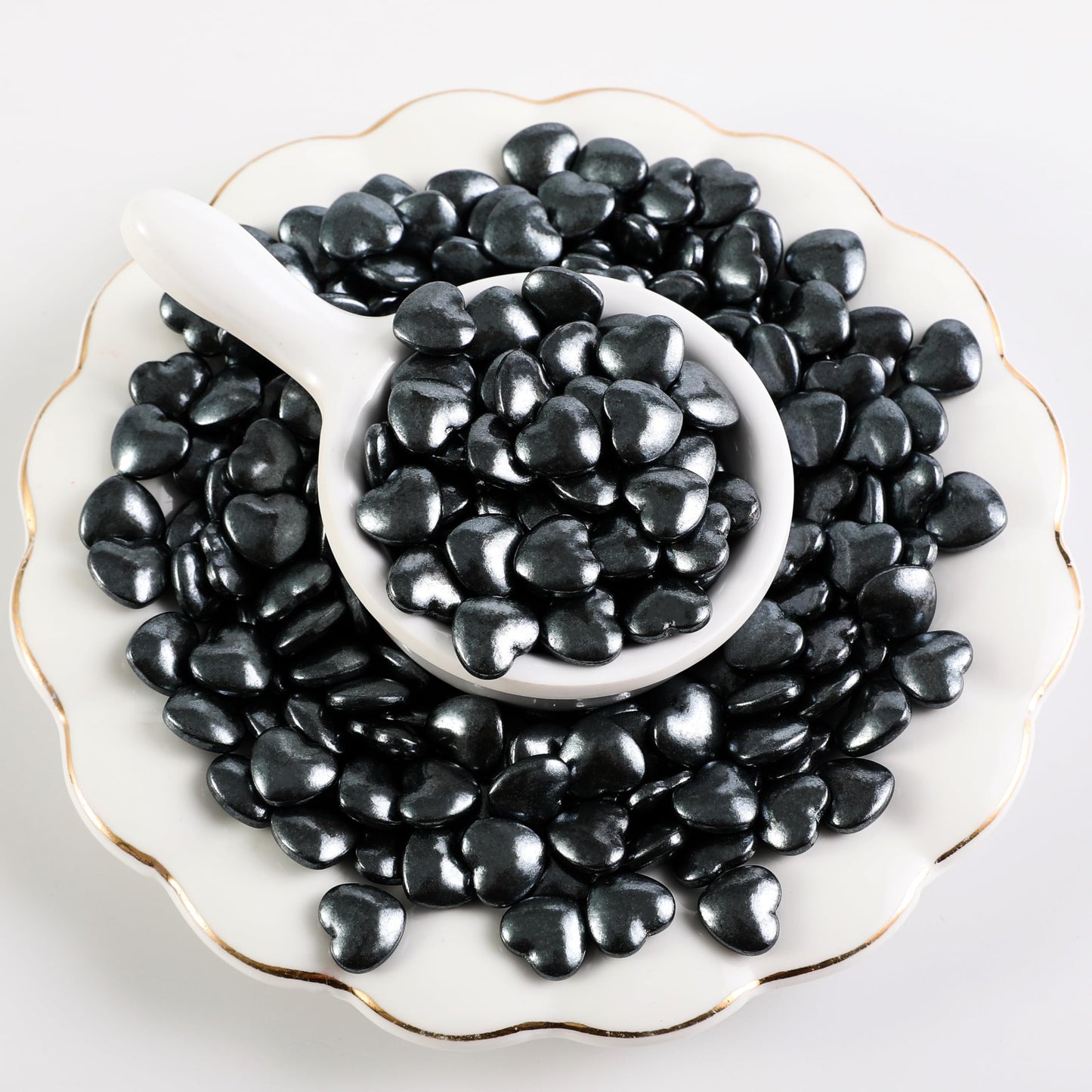 Kasvan Black Heart Shapes Sprinkles - Edible Candy Pearls 130G/4.58 Oz, Mix Size, Baking Cake Decorations, Ice Cream Toppings An