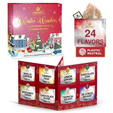 BREWIX, Tea Advent Calendar 2024 | 24 Pyramid Tea Bags - Luxury Gift Box | Selection of 24 Delightful Black/Green Teas and Infus