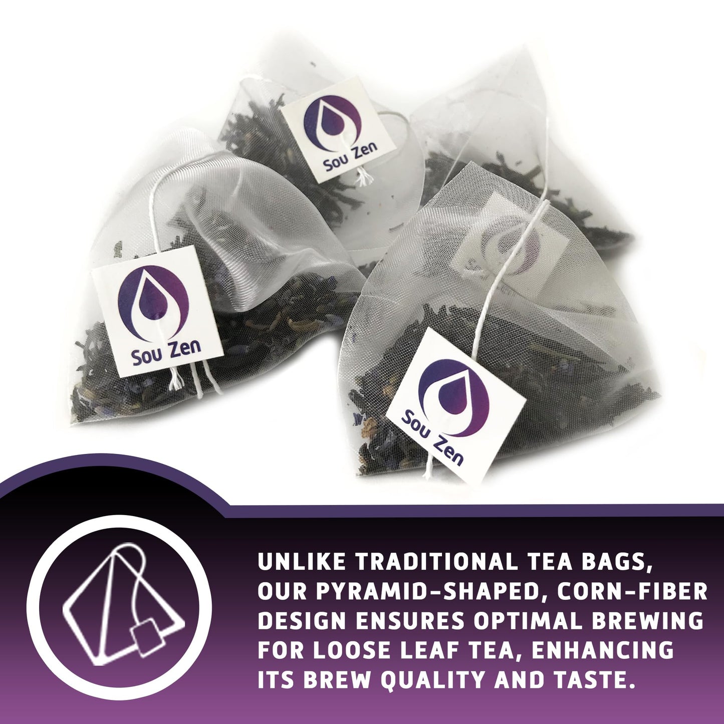 Sou Zen Earl Grey Lavender Tea 30 Corn-Fiber Pyramid Tea Bags | Premium Quality Tea Leaves And Flowers | Raw And Naturally Organ