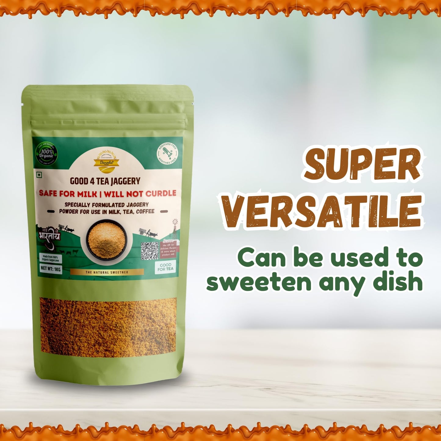 Danodia Foods 2 lbs Organic Jaggery Powder Specially Formulated | For Tea, Milk and Coffee | Brown Sugar Substitute, Non-GMO, Ve