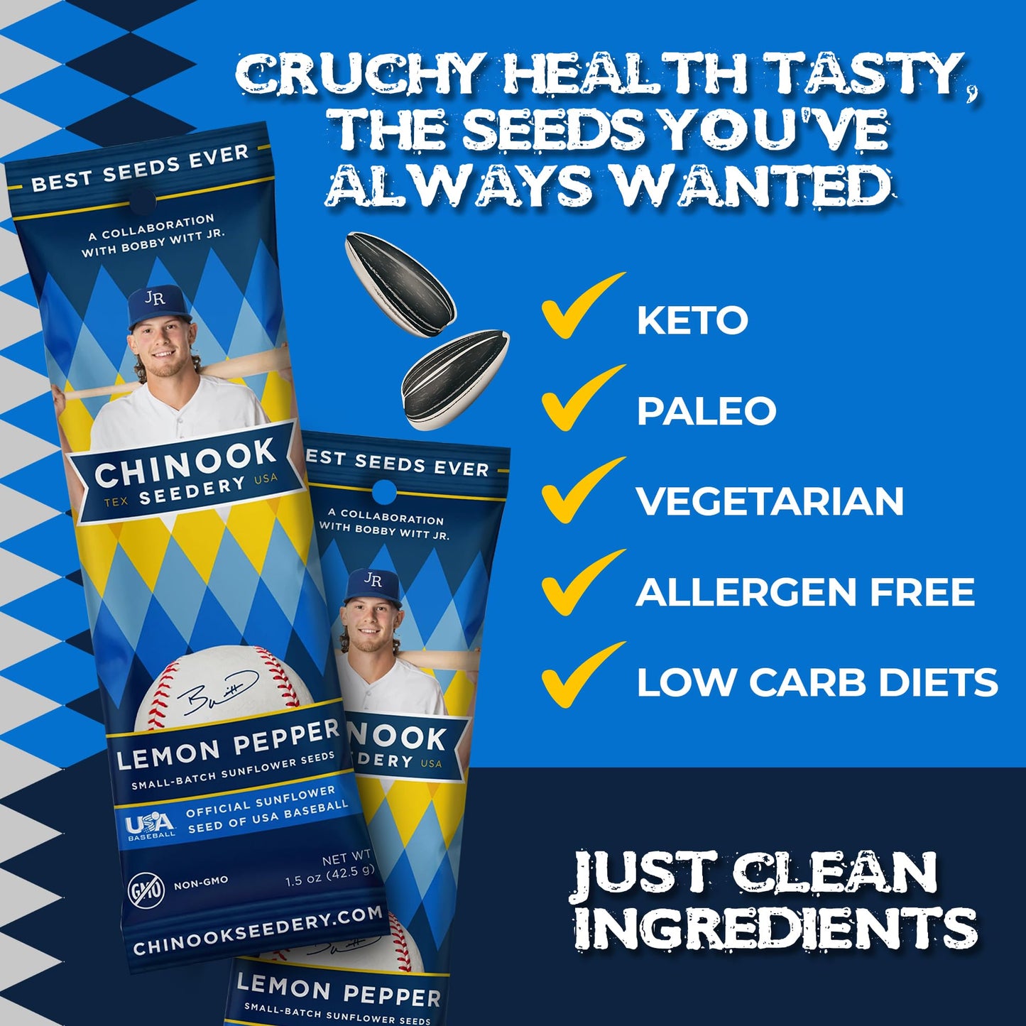 Chinook Seedery Roasted Sunflower Seeds - Lemon Pepper, Keto Snack, 1.5 oz (Pack of 36), Gluten Free, Non-GMO