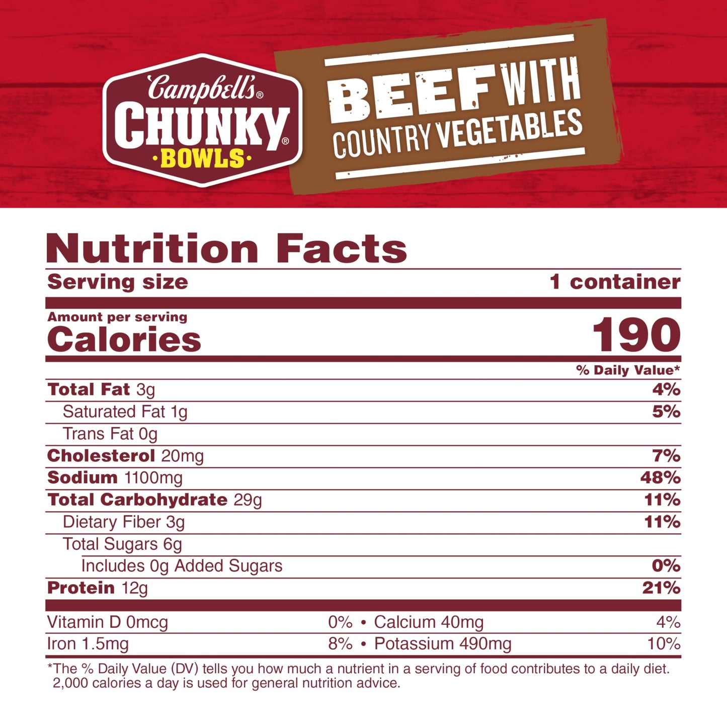 Campbell'S Chunky Soup, Beef Soup With Country Vegetables, 15.25 Oz Microwavable Bowl