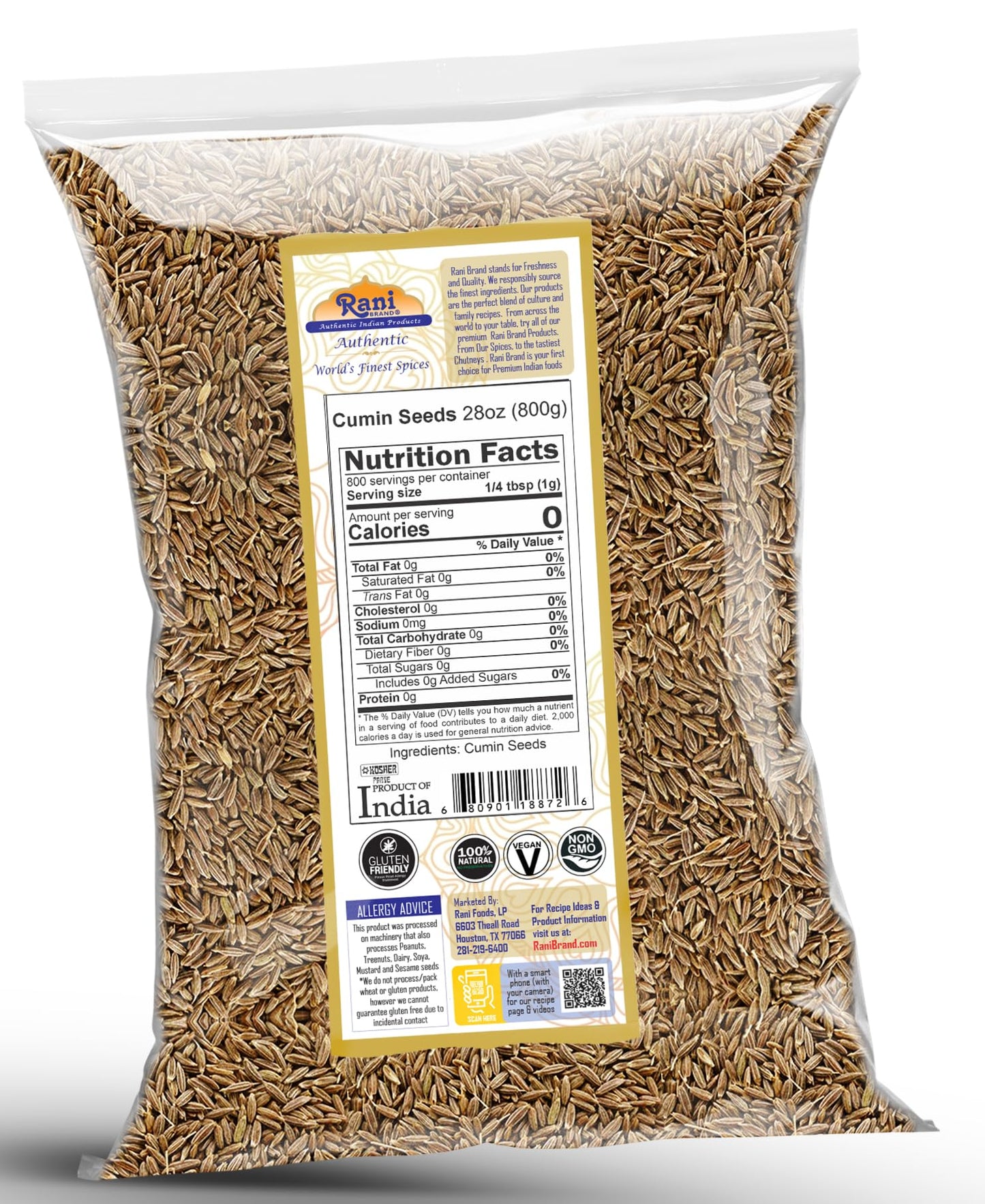 Rani Cumin Seeds Whole (Jeera) Spice 28Oz (800G) ~ All Natural | Gluten Friendly | Non-Gmo | Vegan | Indian Origin