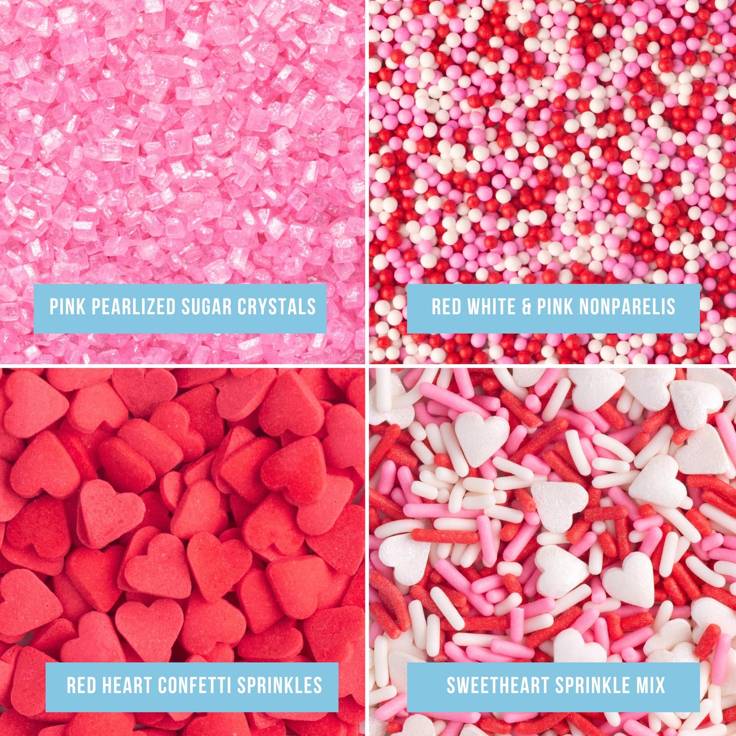 Sweets Indeed Heart Sprinkles, 4 Pack, Edible Sprinkle Mix, Perfect For Cake Decorations, Baking, Ice Cream, Cookies, Cupcake To
