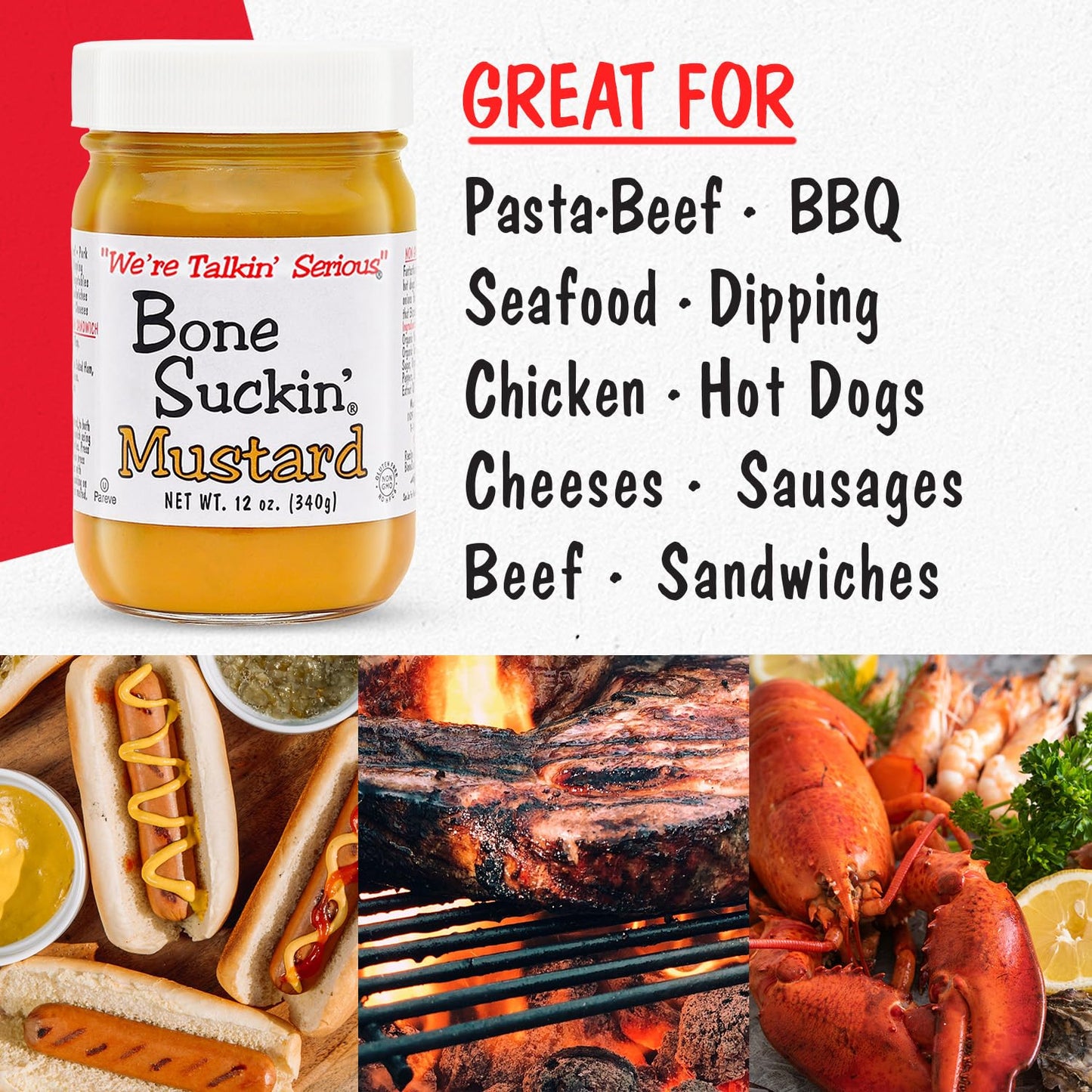 Bone Suckin Variety Mustard, 12 oz in Glass Bottle - Gourmet Jalapeno Mustard, Sweet Spicy, Creamy & Tangy, Gluten-Free, Non-GM