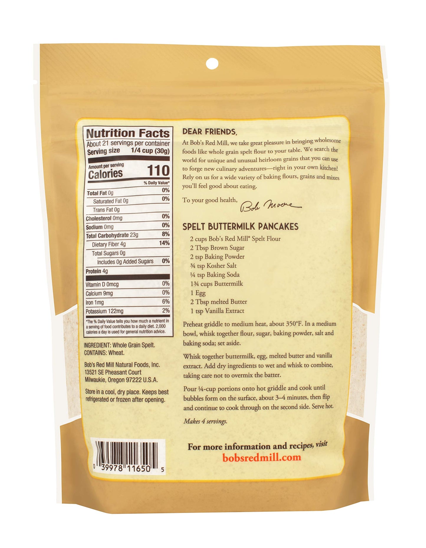 Bobs Red Mill Spelt Flour, 22oz (Pack of 1) - Whole Grain, Vegan, Kosher