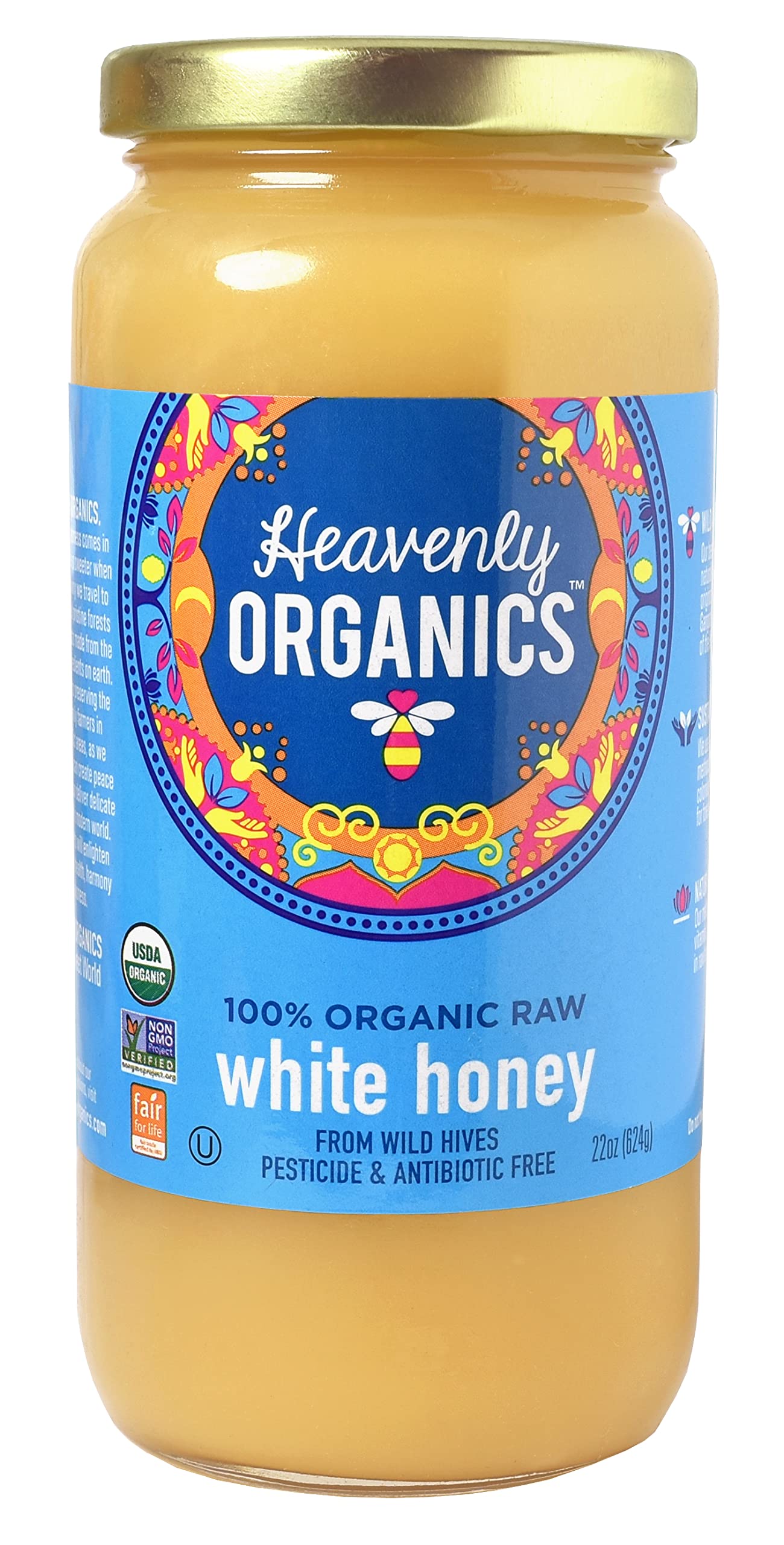 Heavenly Organics 100% Organic Raw White Honey 2 Pack, 22 OZ/Jar, Lightly Filtered, Dairy, Nut, Gluten, Chemical Free