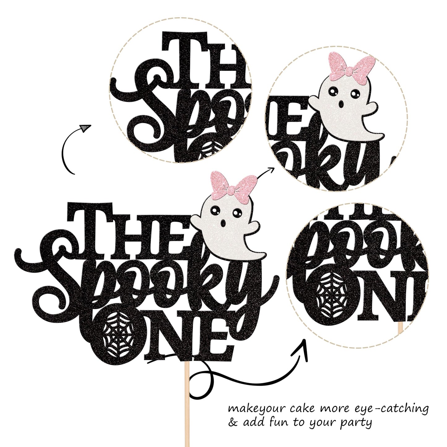1 Pcs The Spooky One Cake Topper Glitter Baby Ghost Halloween 1St Birthday Cake Pick Baby Shower Cake Decoration For Halloween O