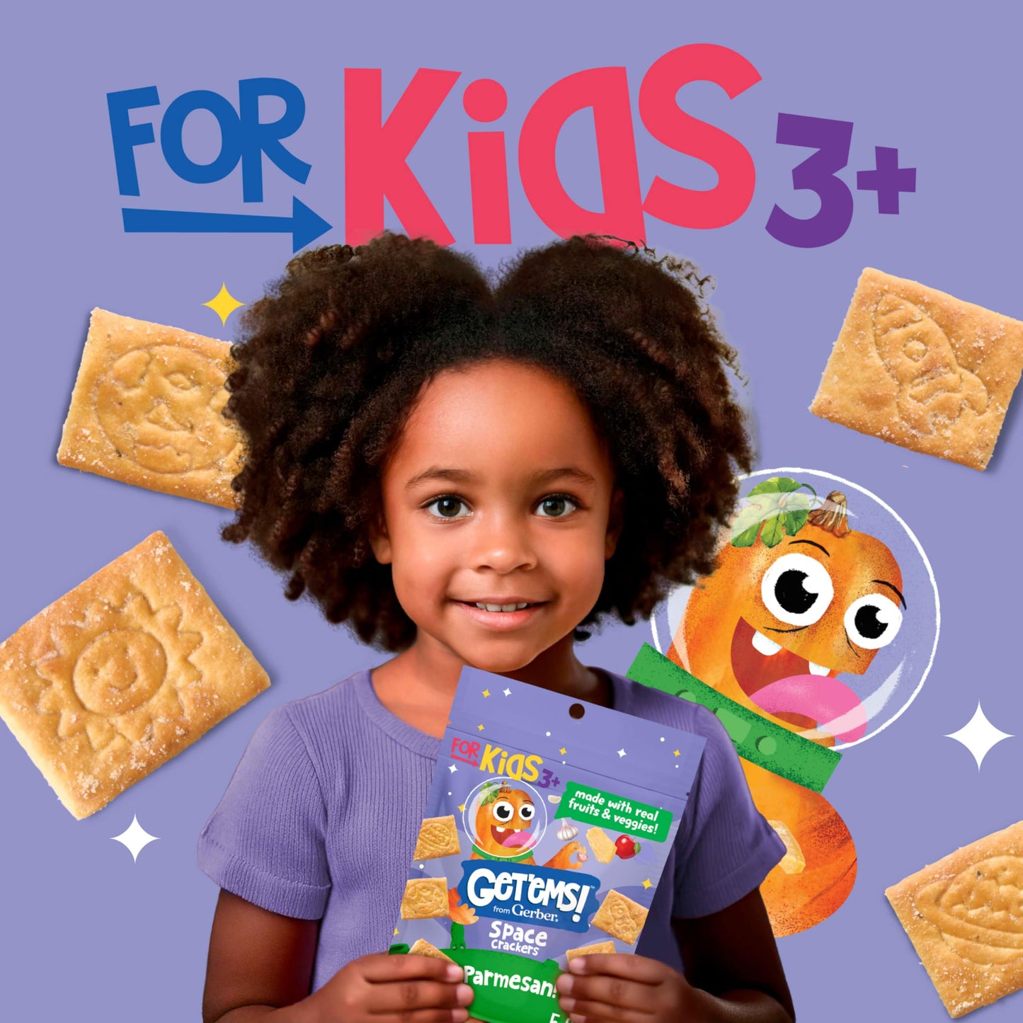 Get'Ems! From Gerber Parmesan Space Crackers, Kids Snack Made With Real Veggies & Fruits, Iron & Vitamin E, No Artificial Flavor