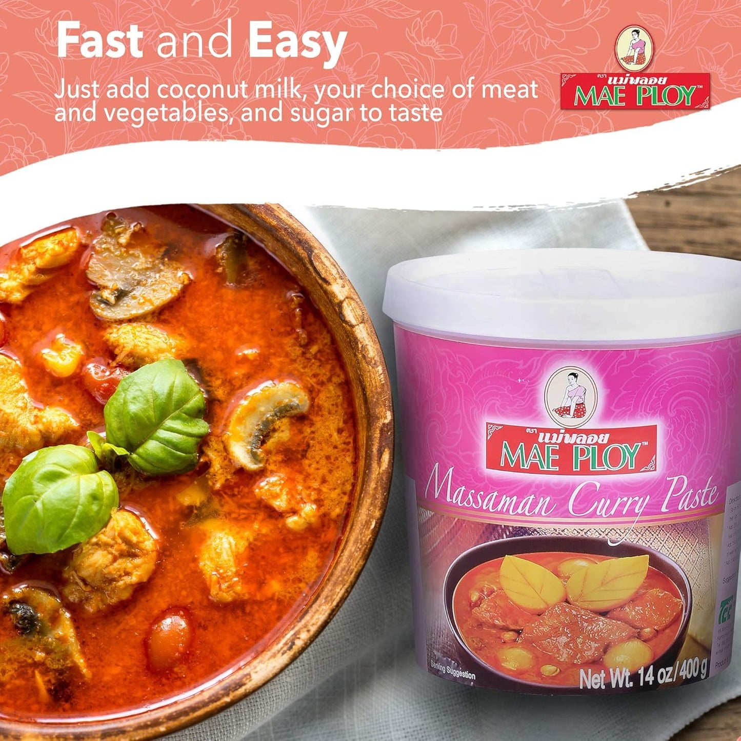Mae Ploy Massaman Curry Paste, Authentic Thai Masaman Curry Paste For Thai Curries And Other Dishes, Aromatic Blend Of Herbs, Sp