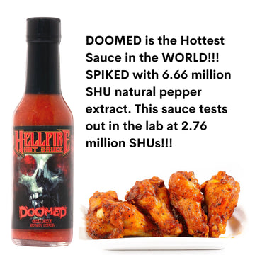 Hellfire Doomed Hot Sauce, Hottest Sauce In The World, Spiked With 6.66 Million Shu Natural Pepper Extract, Lab Tested At 2.79 M