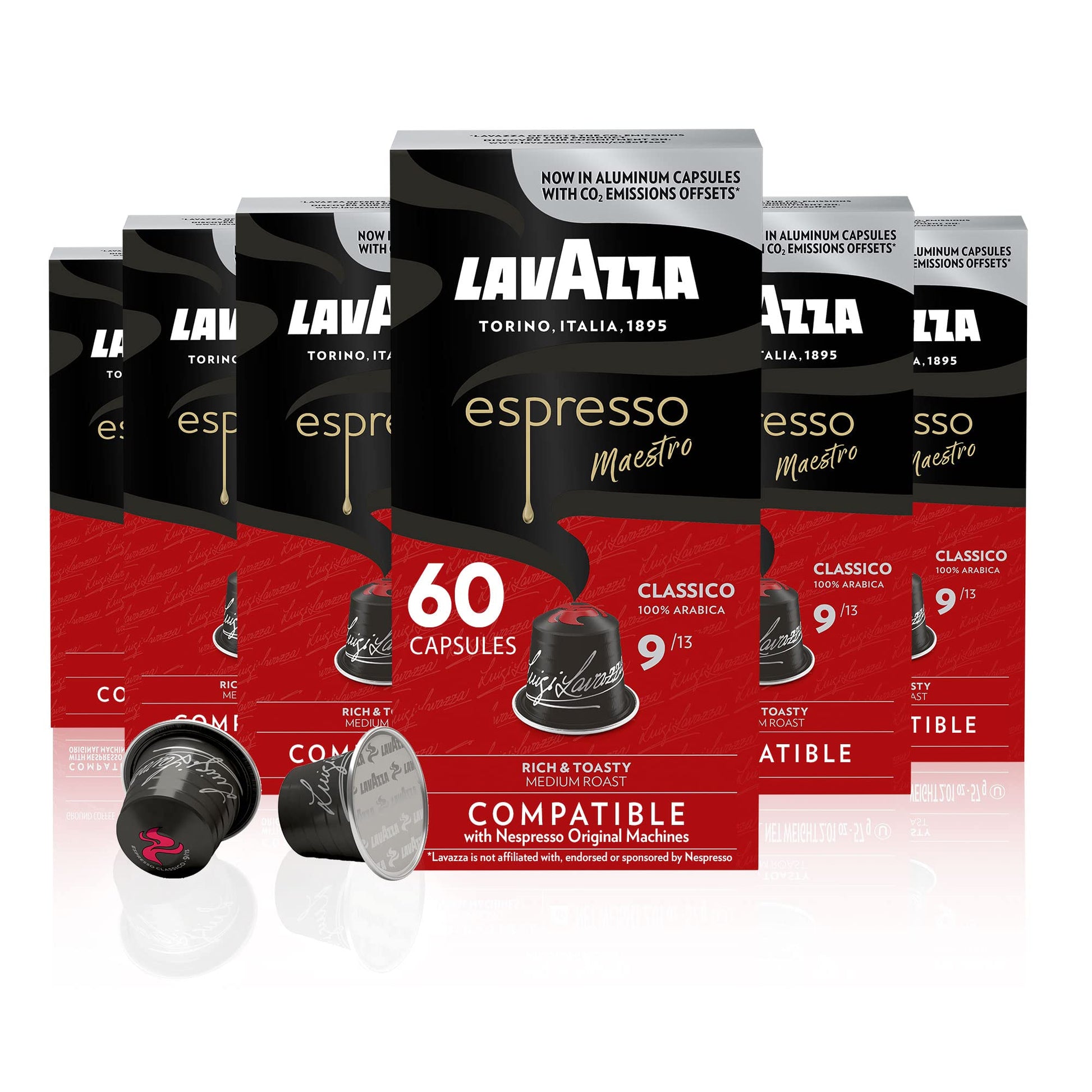 Lavazza Espresso Maestro Classico Aluminum Capsules, Medium Espresso Roast, 60 Count, Compatible with Nespresso Original Machines