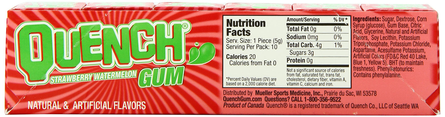Quench Gum, Strawberry/Watermelon, 10 Count (Pack Of 12)