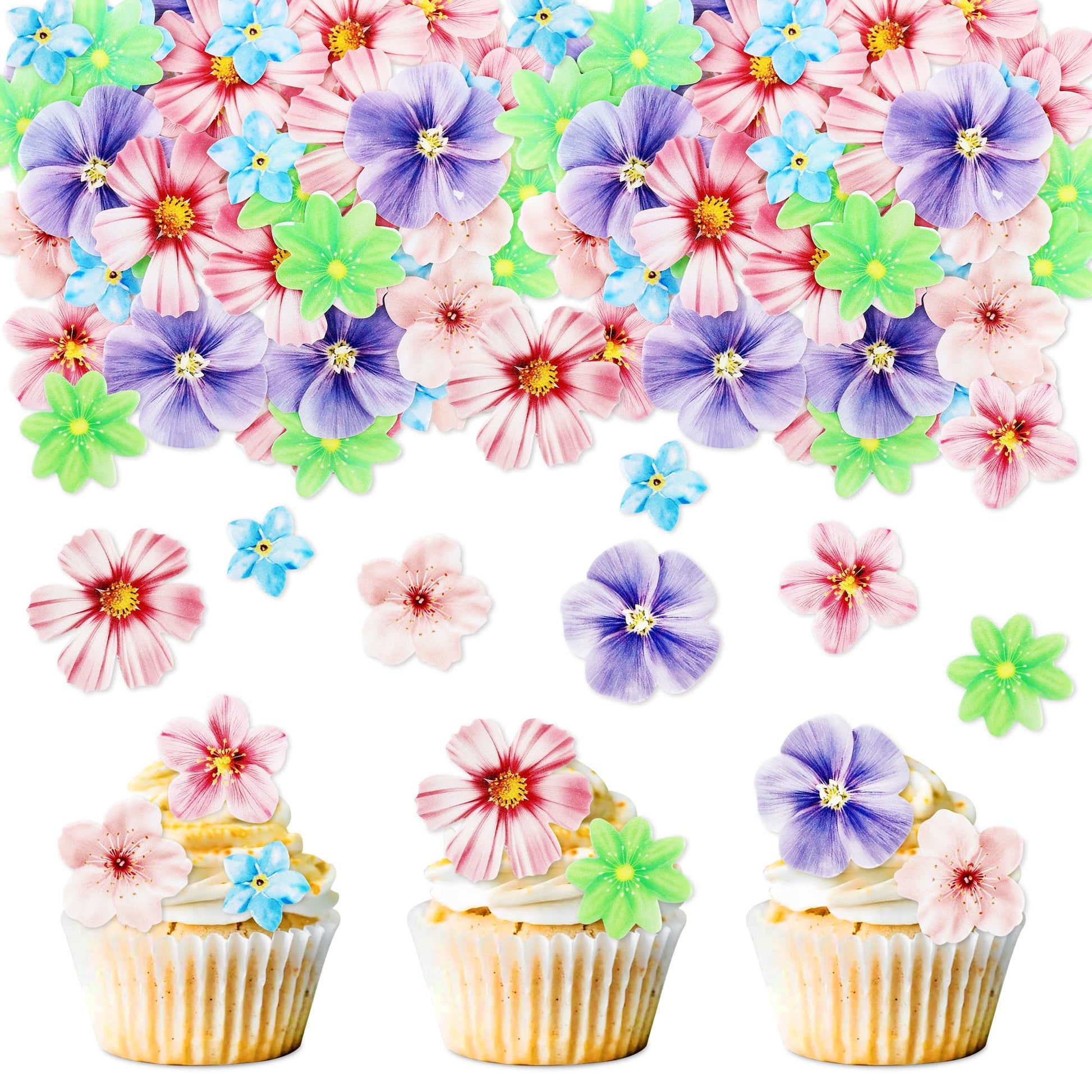 Keaziu 40 Pack Edible Flower Cupcake Toppers Edible Wafar Paper Spring Bridal Engagement Baby Shower Birthday Party Drink Topper