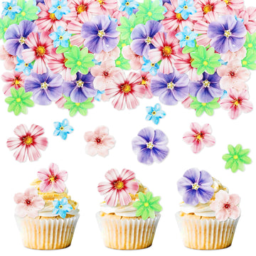 Keaziu 40 Pack Edible Flower Cupcake Toppers Edible Wafar Paper Spring Bridal Engagement Baby Shower Birthday Party Drink Topper