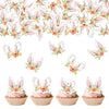 24PCS Edible Floral Easter Bunny Ear Cupcake Toppers Edible Rabbit Ears Cupcake Picks Wafer Paper Easter Day Cake Toppers for Ea
