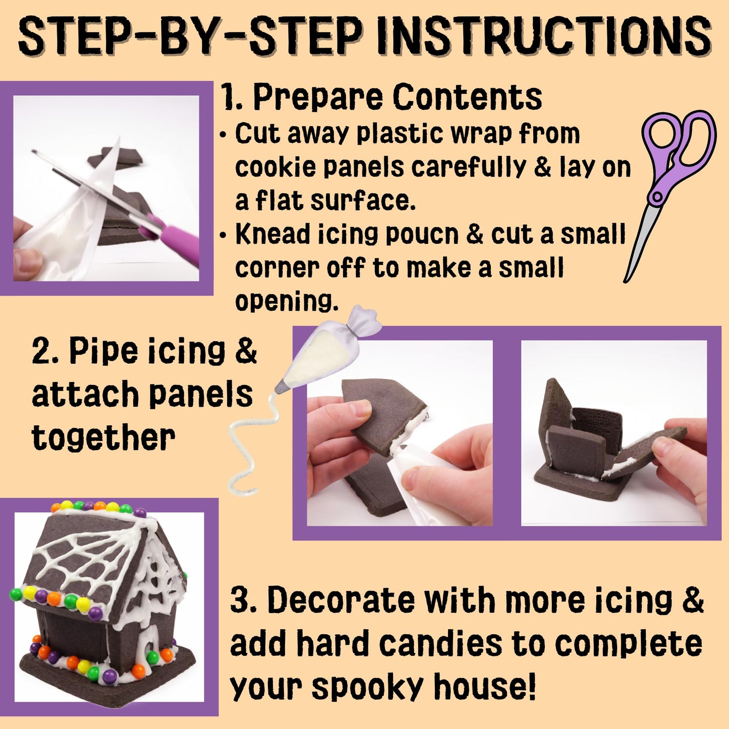 Small Halloween Gingerbread House Kit, DIY Cookie Decorating Activity, Supplies Included, 6.88 Ounces