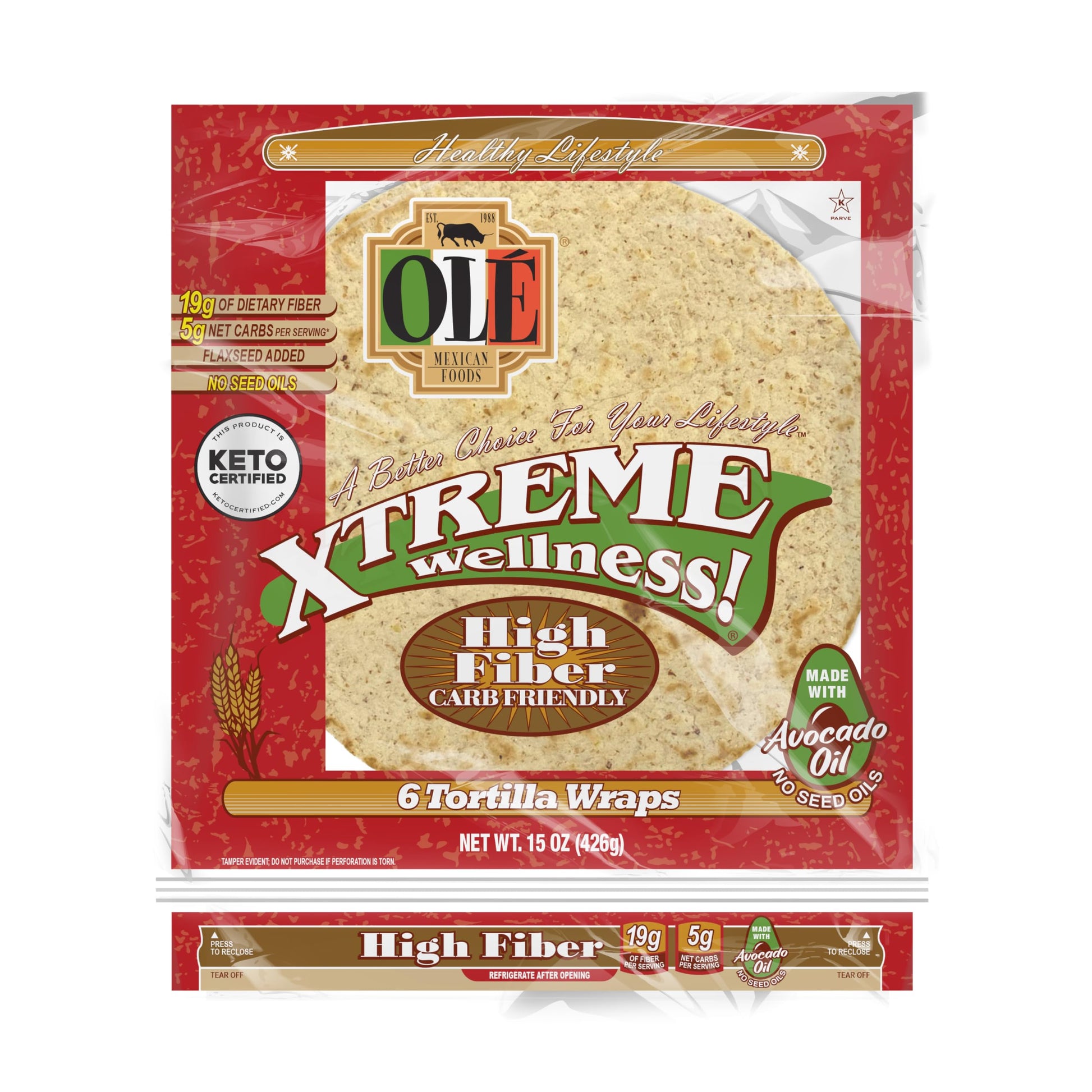 Ol   Xtreme Wellness High Fiber | 10  Size Flour Tortillas |Carb Friendly |Keto Certified | 15 oz.| 6 Count (Pack of 4)
