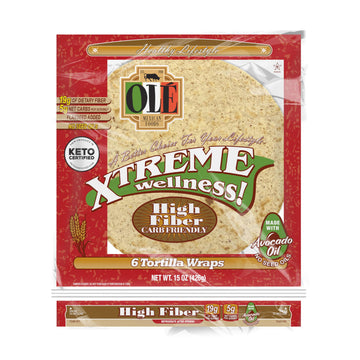 Ol   Xtreme Wellness High Fiber | 10  Size Flour Tortillas |Carb Friendly |Keto Certified | 15 oz.| 6 Count (Pack of 4)