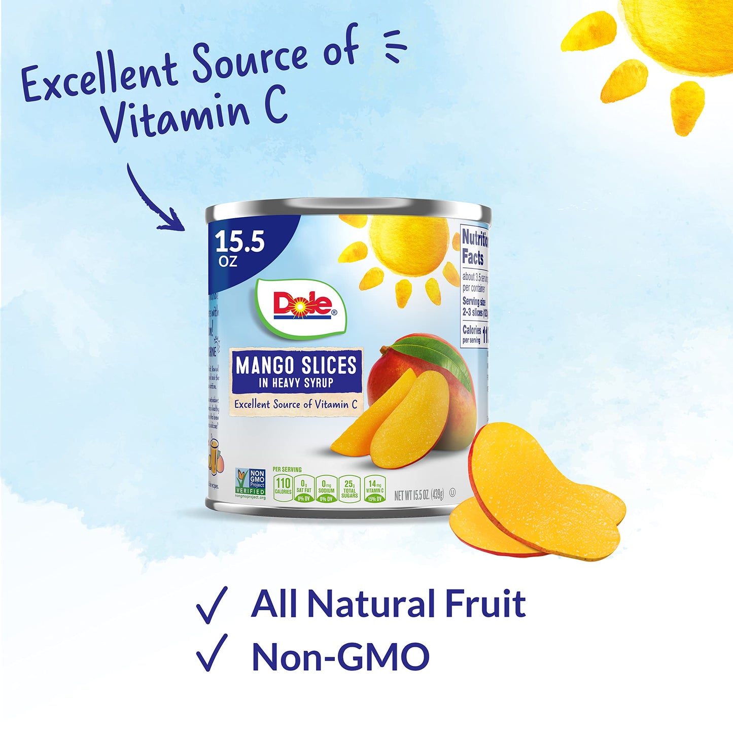 Dole Canned Fruit, Mango Slices in Heavy Syrup, Gluten Free, Pantry Staples, 15.5 Oz, 12 Count, Packaging May Vary