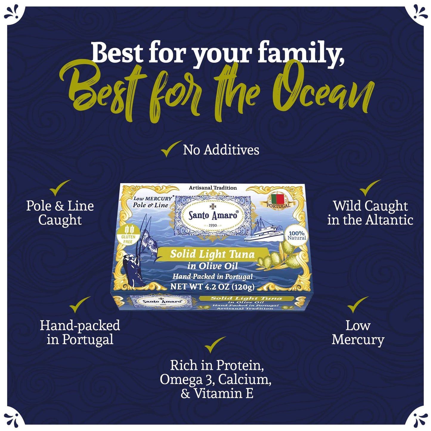 Santo Amaro Artisanal Wild Tuna Fillets in Olive Oil, 4.2 oz (Pack of 6), Low Mercury, High Protein, Canned Tuna from Portugal