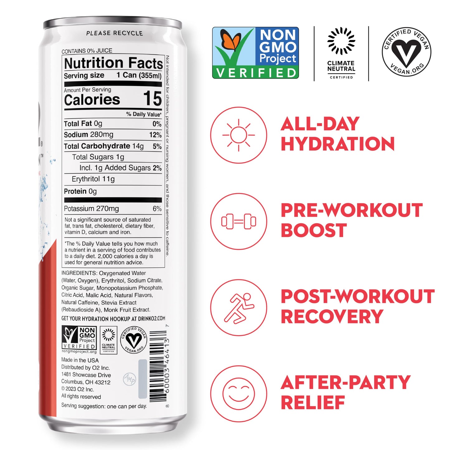 O2 Grapefruit Ginger Post Workout Recovery Drink - Caffeinated Electrolyte Drink For Daily Hydration