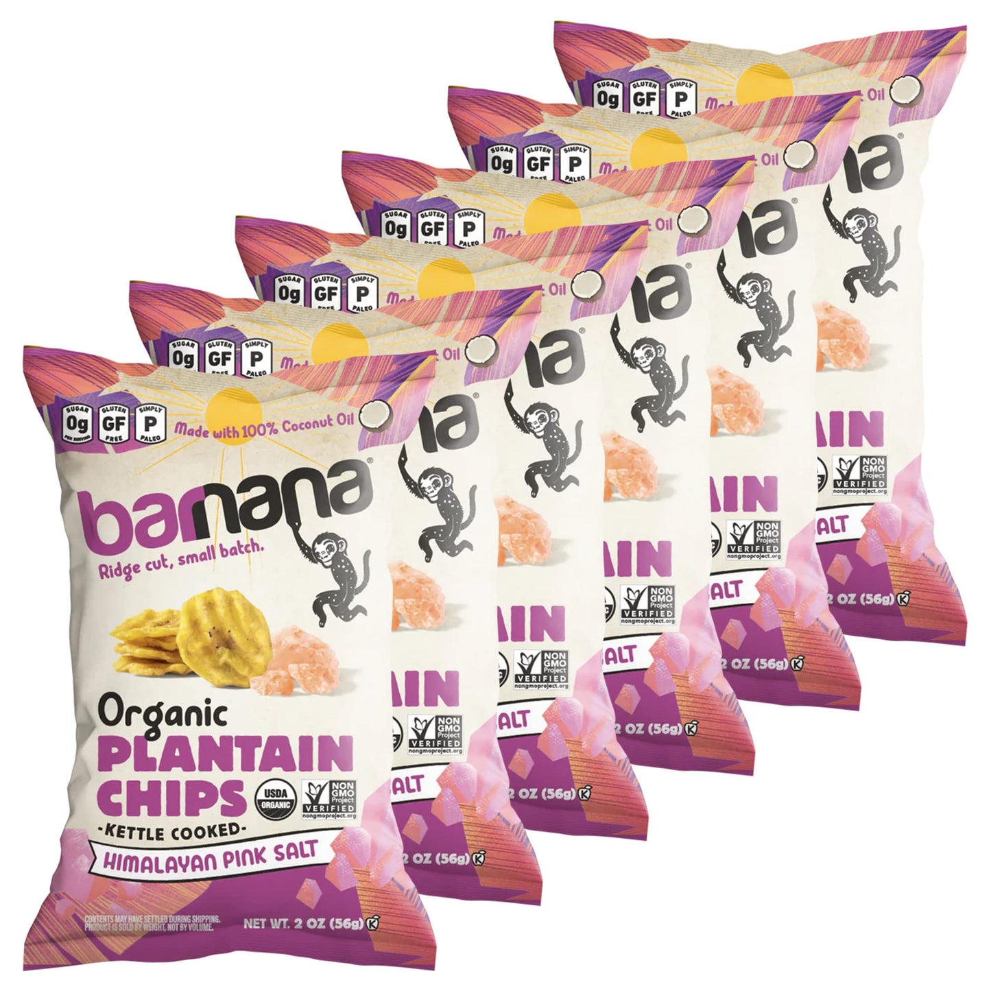 Barnana Organic Plantain Chips, Himalayan Pink Salt, 2 oz, 6-Pack, Non-GMO, Vegan, Paleo, Grain-Free, Healthy Snack