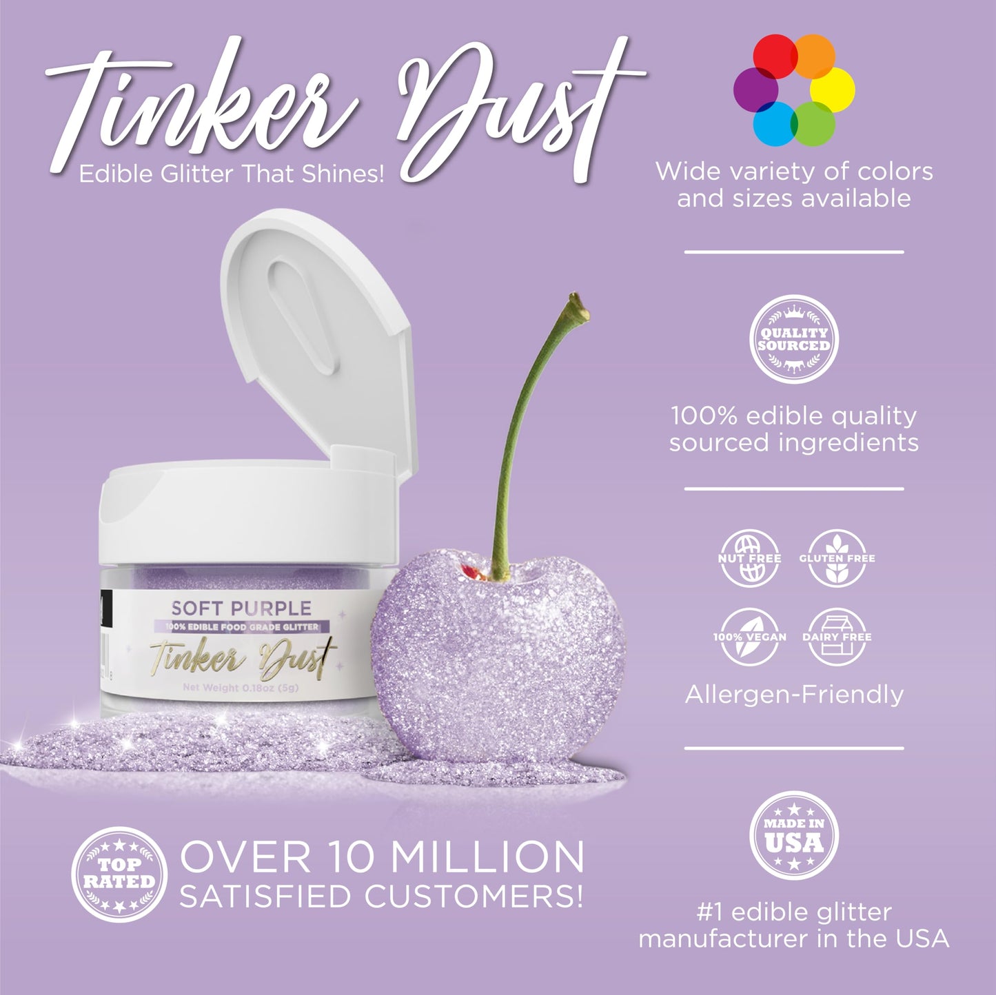 Bakell - Soft Purple Tinker Dust (5G, 1X Jar) Edible Glitter For Food, Desserts, And Beverages!
