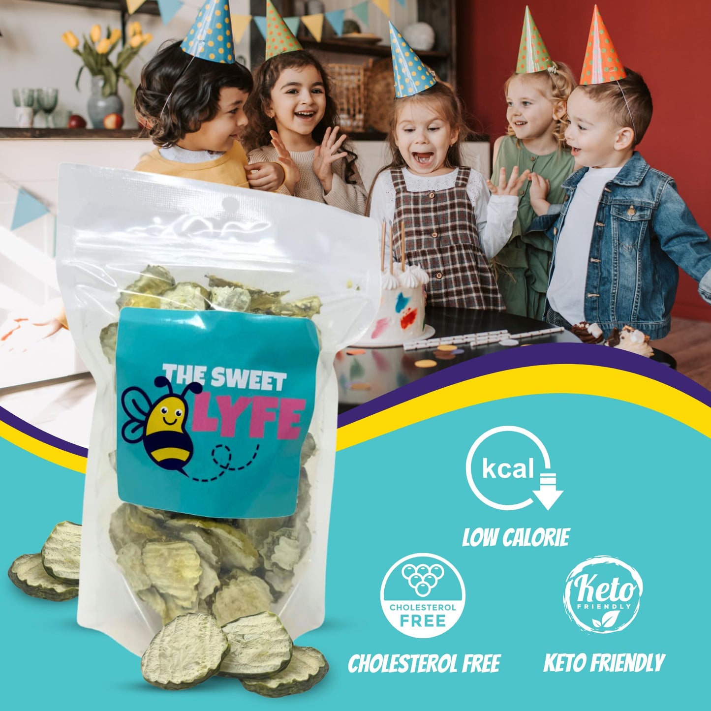 The Sweet Lyfe Freeze Dried Dill Pickle Chips. Includes One-1 Oz Bag Of The Sweet Lyfe Freeze Dried Pickles Chips Snacks. Crunch