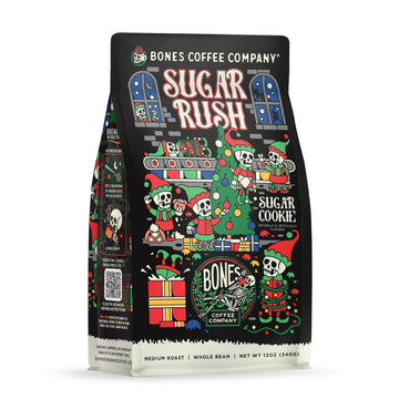 Bones Coffee Company Sugar Rush, Sugar Cookies Flavored Coffee, Medium Roast Low Acid Arabica Beans Compatible with Auto drip an