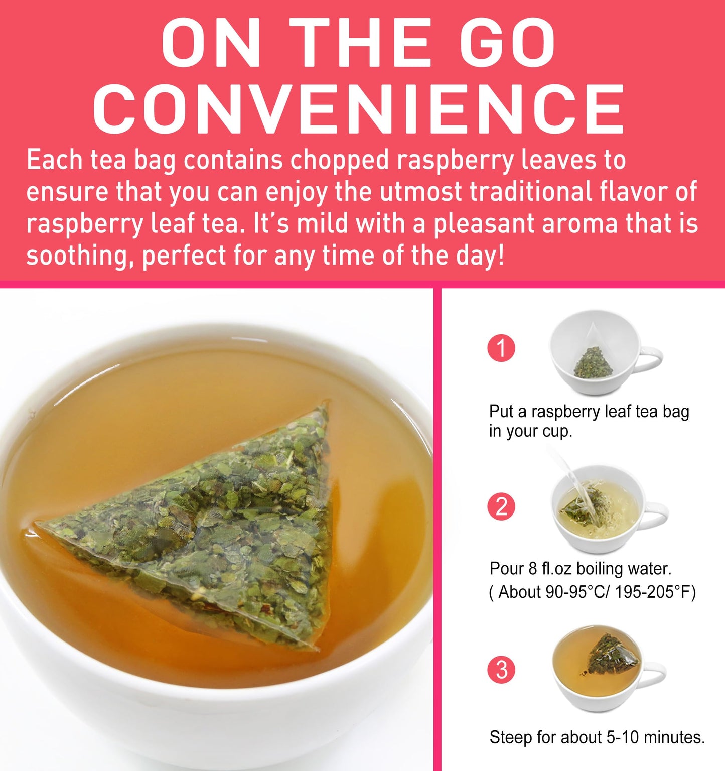 Olvvla Raspberry Leaf Tea Bags - 100% Pure Herbal Tea - Caffeine-free - 50 Count
