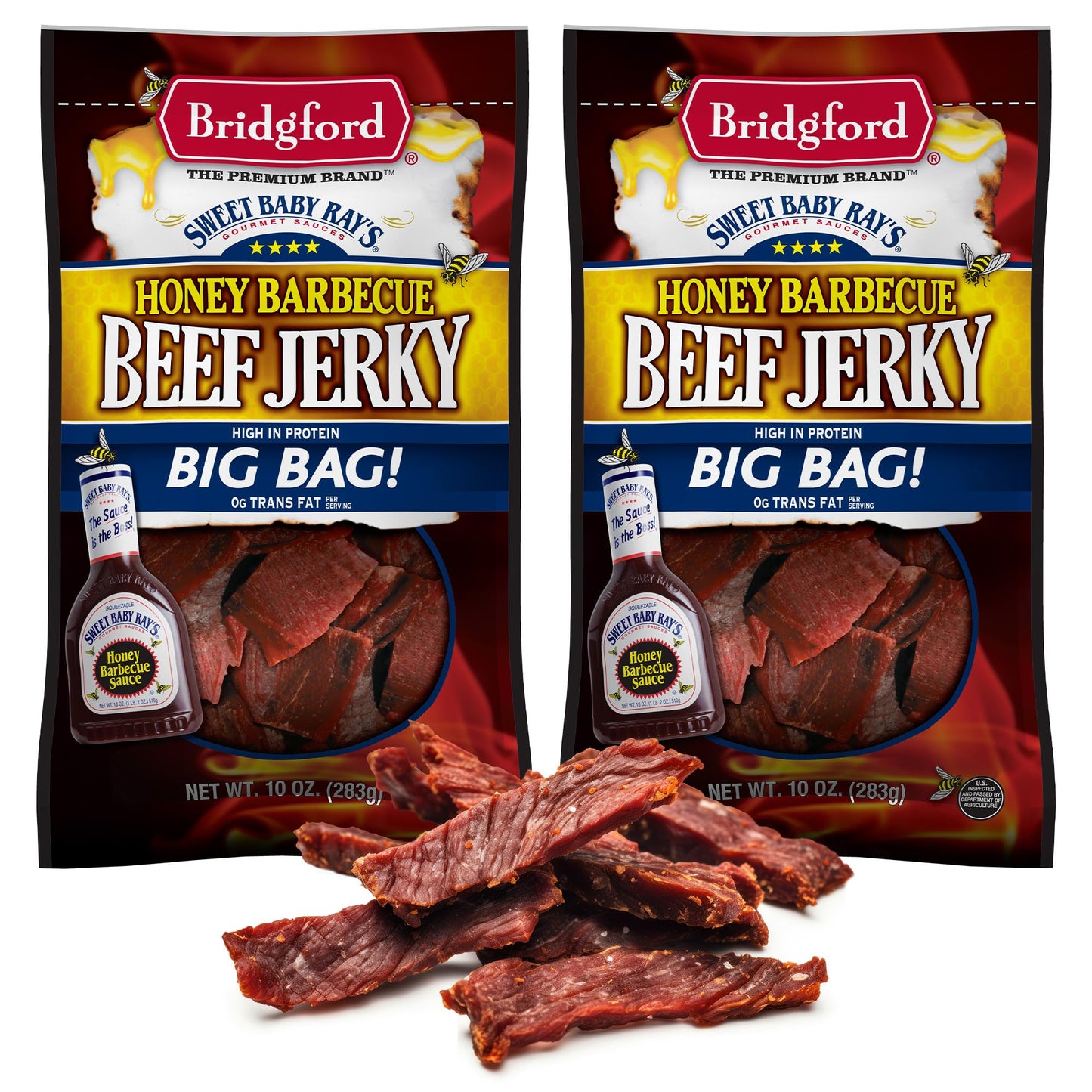 Bridgford Beef Jerky Honey BBQ, 10 oz Pack of 2 - High Protein, Naturally Smoked, Ready to Eat Meat Snacks for On-the-Go Snacking