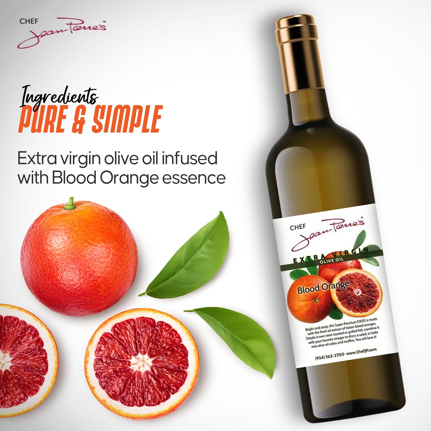 Chef Jean Pierre'S Extra Virgin Blood Orange Olive Oil - 375Ml (12.5Oz) Glass Bottle - Naturally Infused With Sweet And Tangy Fl
