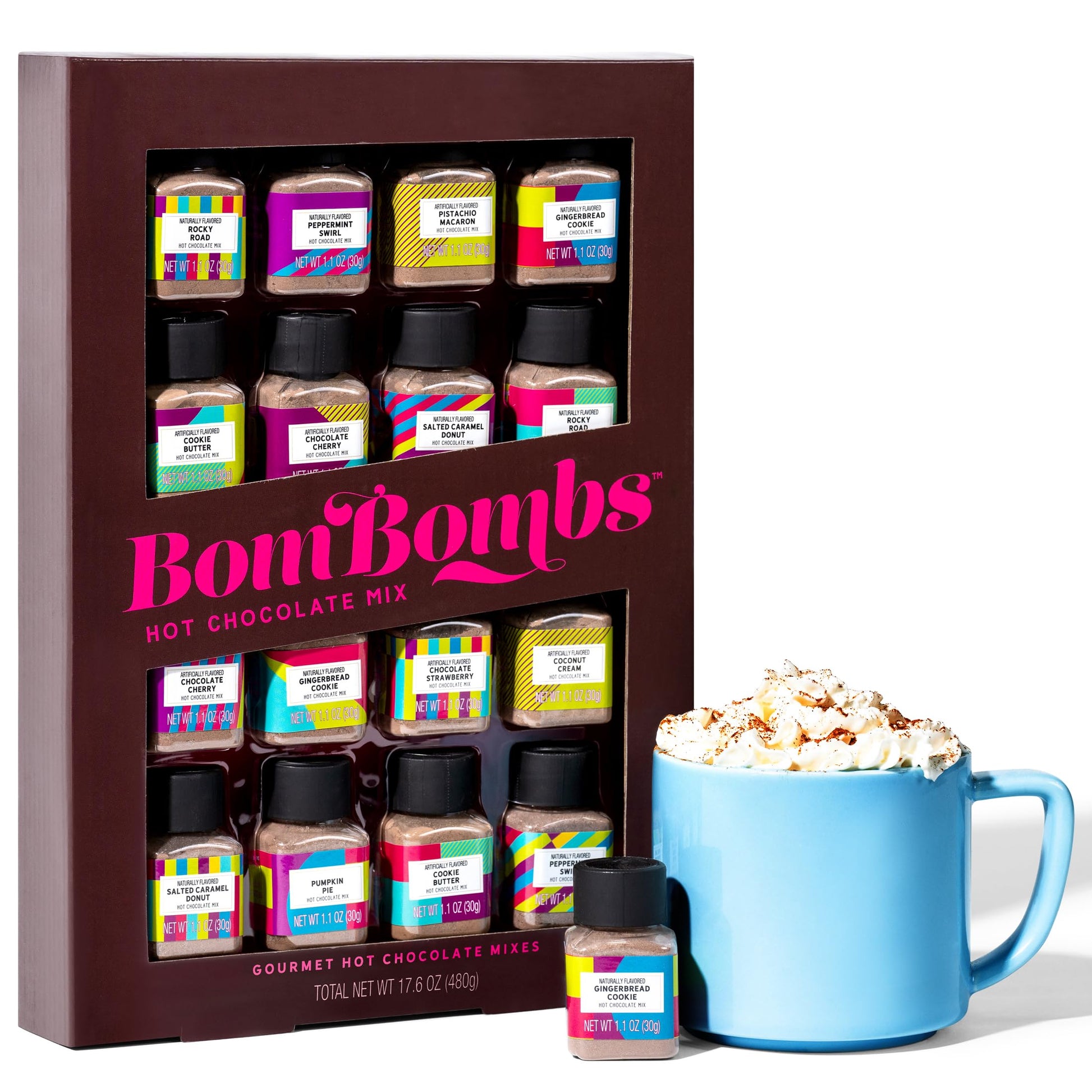 BomBombs, Hot Chocolate Mix Gift Set in Mini Bottles, Flavors Include Rocky Road, Pumpkin Pie, Chocolate Cherry, Peppermint Swir
