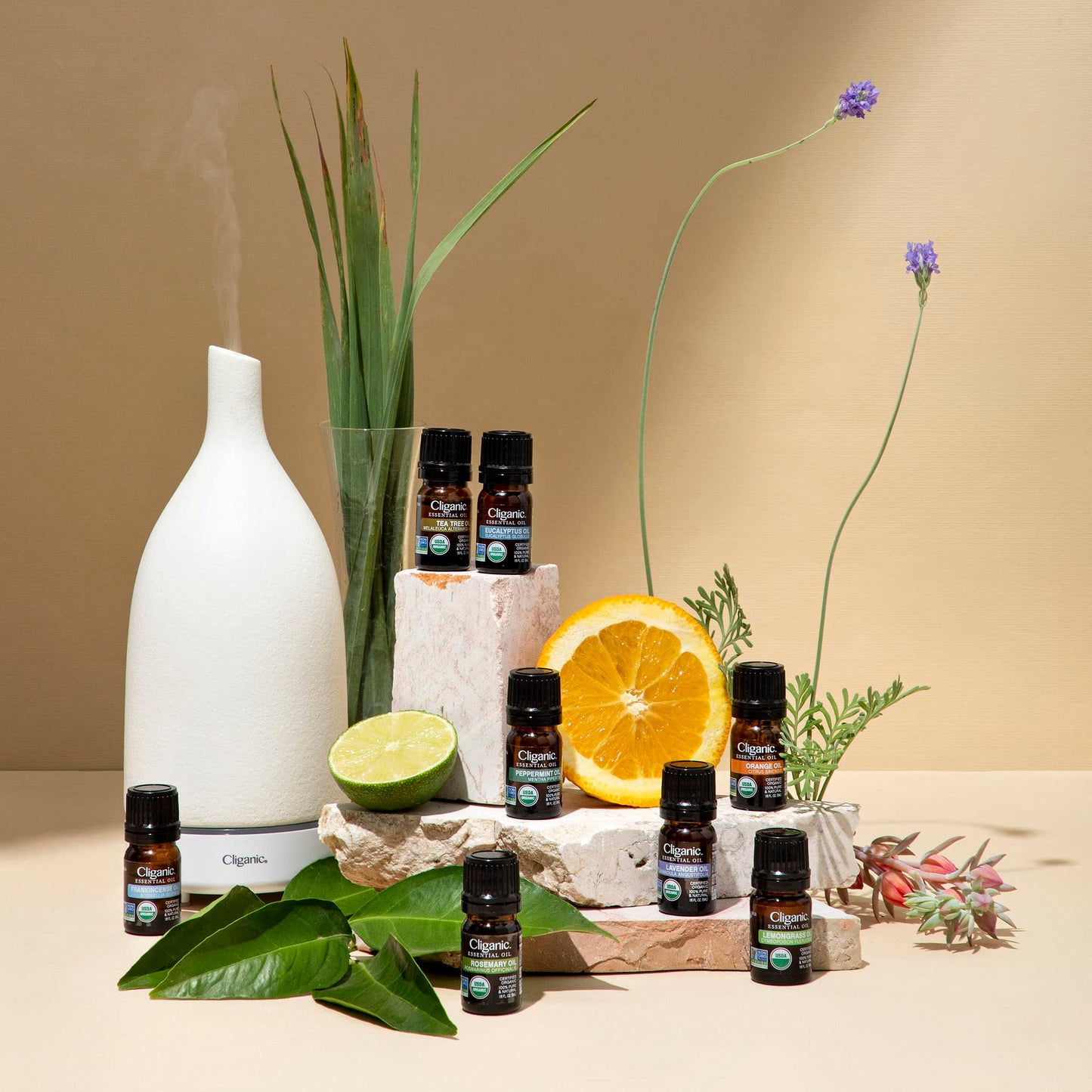 Cliganic Organic Essential Oils Set (Top 5) - 100% Pure Natural - Aromatherapy, Candle Making - Peppermint, Lavender, Eucalyptus