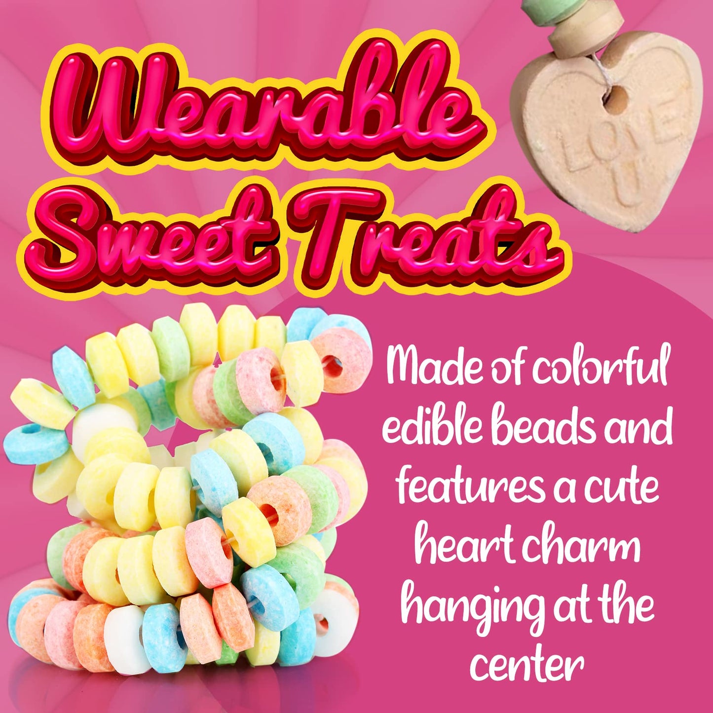Fusion Select Color Candy Bracelet - Edible Candy Jewelry with Love Heart Charm - Sweet Treats for Kids Birthday, Party Favors,