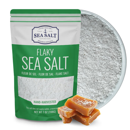 Flaky Hand Harvested Sea Salt Flakes, Baja Fleur de Sel Flake Salt, for Baking and Cooking and Fishing, 7 oz Bag