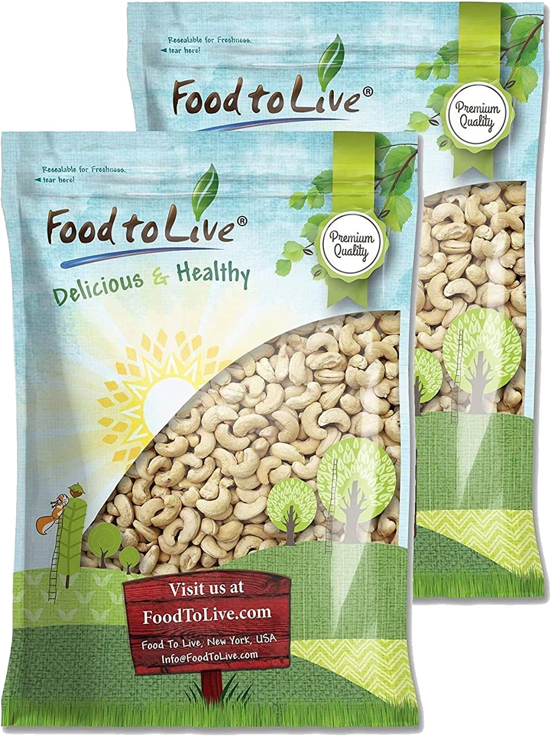 Food to Live - Cashew Nuts, 18 Pounds Non-GMO Verified, Large Size W240, Whole Nuts, Unsalted, Kosher, Raw, Vegan, Bulk