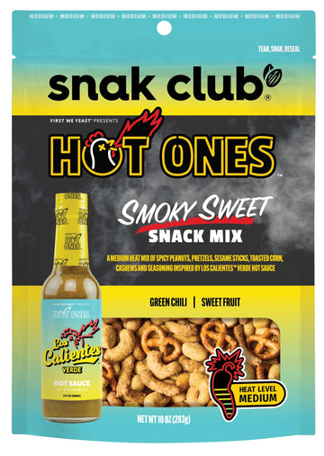 Snak Club x Hot Ones Snack Mix, Smoky Sweet, Spicy Snacks with Peanuts, Pretzels, Sesame Sticks, Toasted Corn, Cashews, Inspired