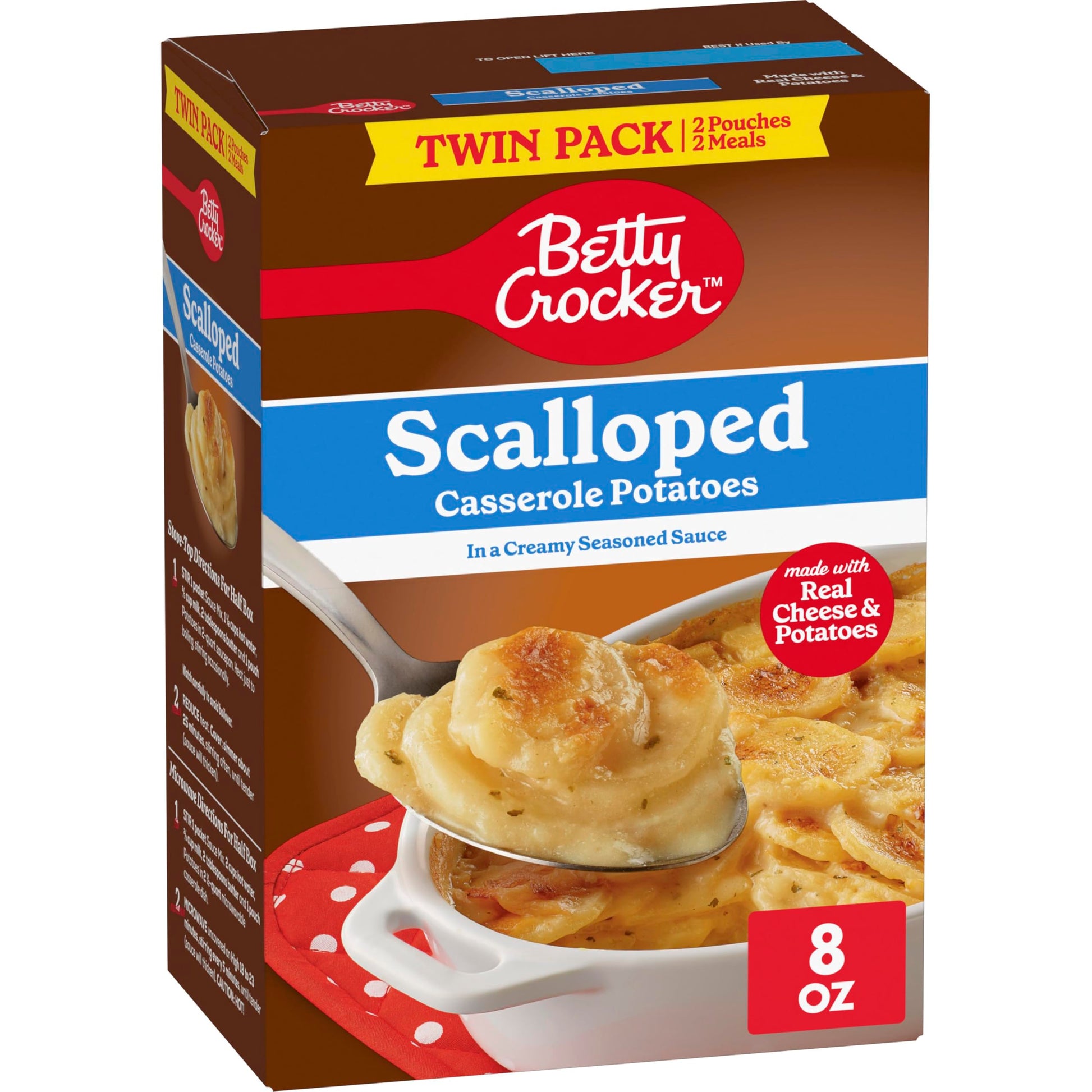 Betty Crocker Scalloped Casserole Potatoes, Made with Real Cheese, Twin Pack, 8 oz Box