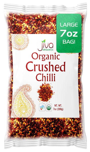 Jiva Organic Chili Flakes 7oz Bag - Crushed Red Pepper Medium Heat, 100% Natural & Non-GMO