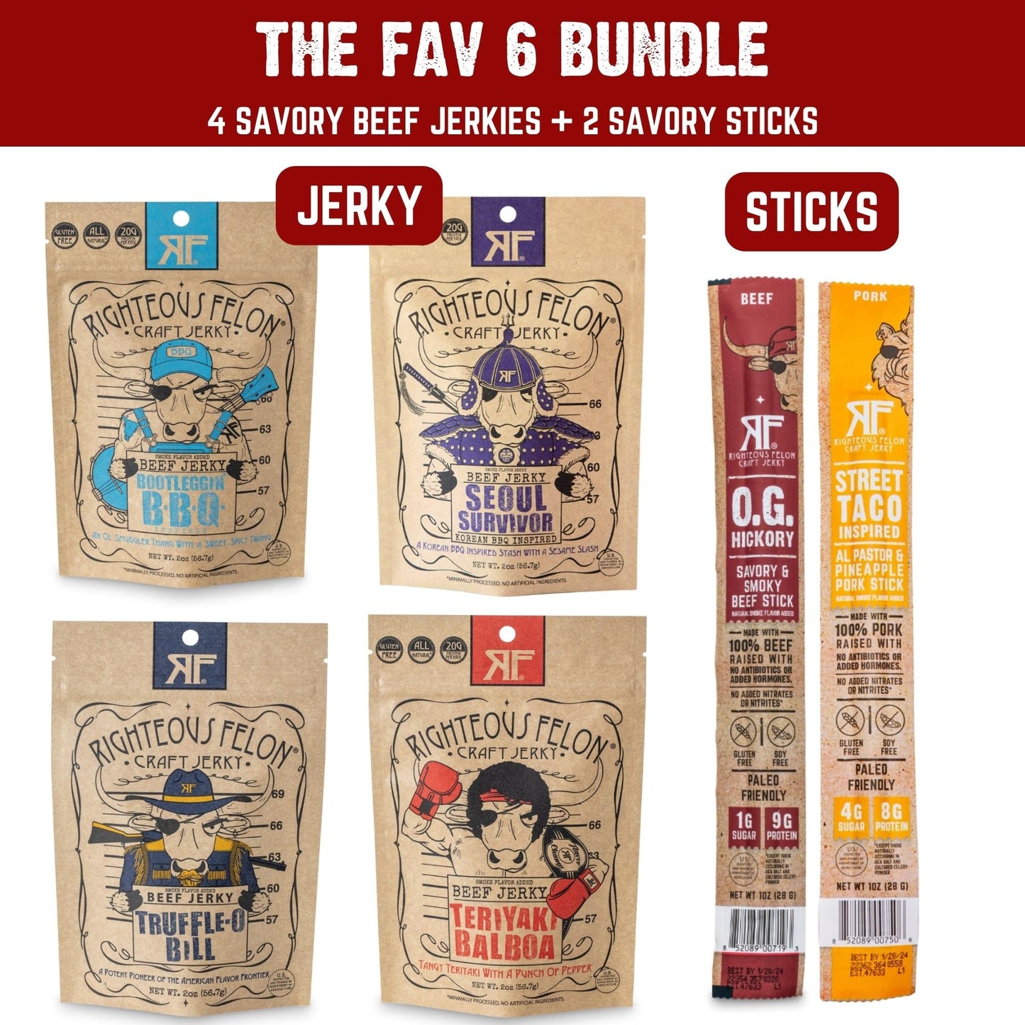Righteous Beef Jerky Variety Pack Gift Basket - Great Gifts For Men | Gluten Free, High Protein Healthy Snack | Beef, Pork, & Tu