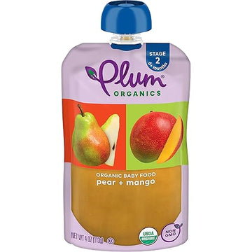 Plum Organics Stage 2 Organic Baby Food - Pear And Mango - 4 Oz Pouch - Organic Fruit And Vegetable Baby Food Pouch