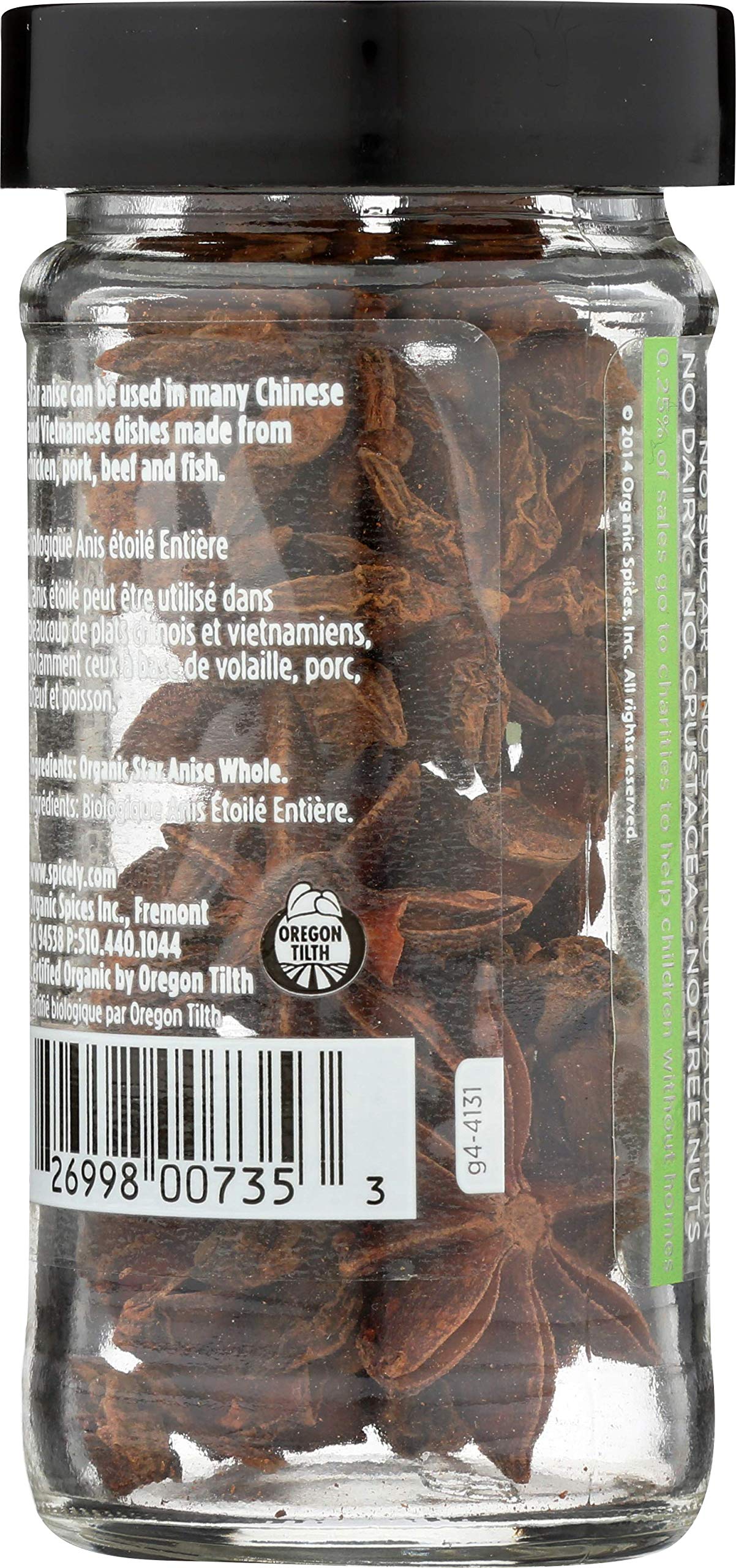Spicely Organic Anise Star Whole 0.50 Ounce Jar Certified Gluten Free