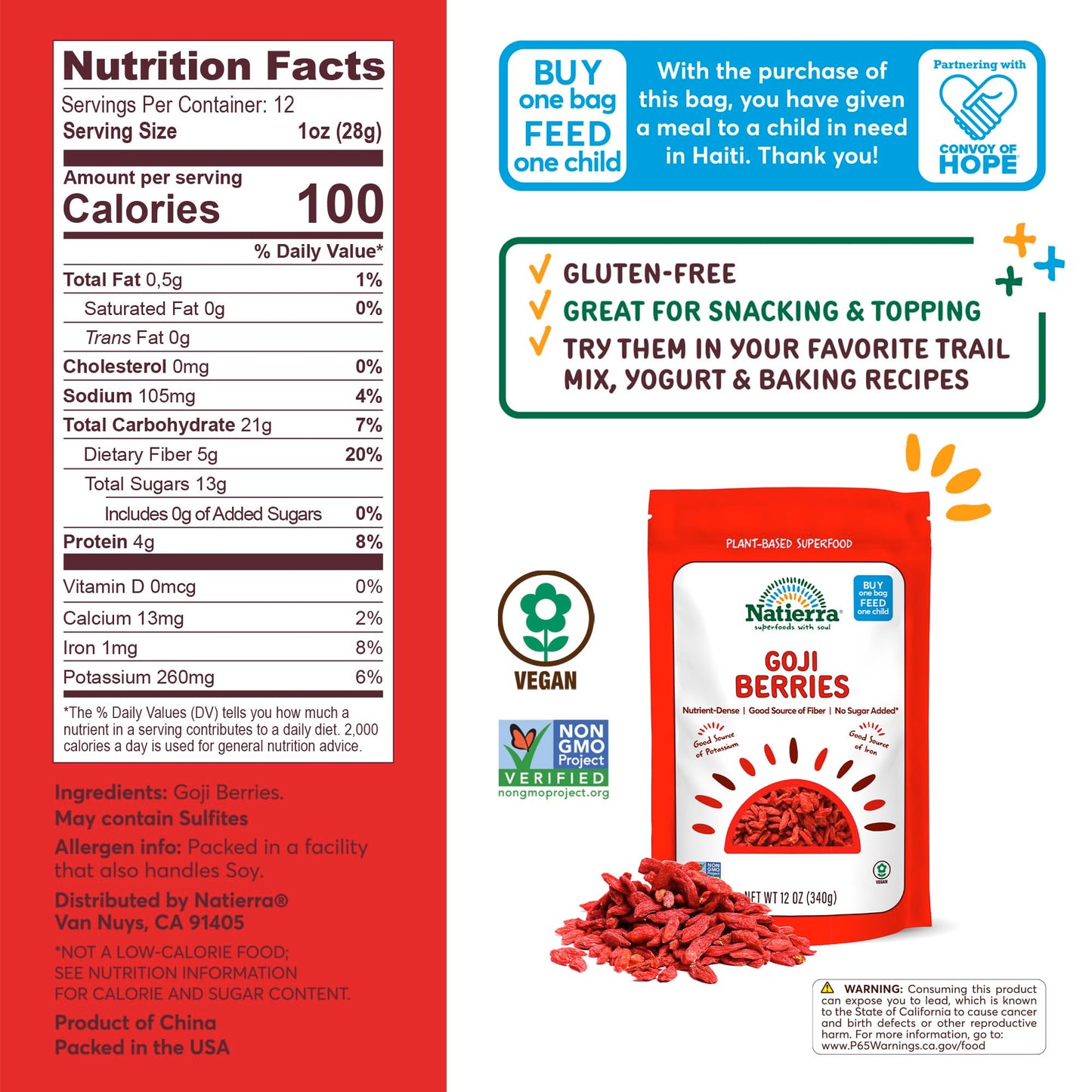Natierra Goji Berries | Non-Gmo & Vegan | Gluten-Free | No Sugar Added | 12 Ounce (Pack Of 2)