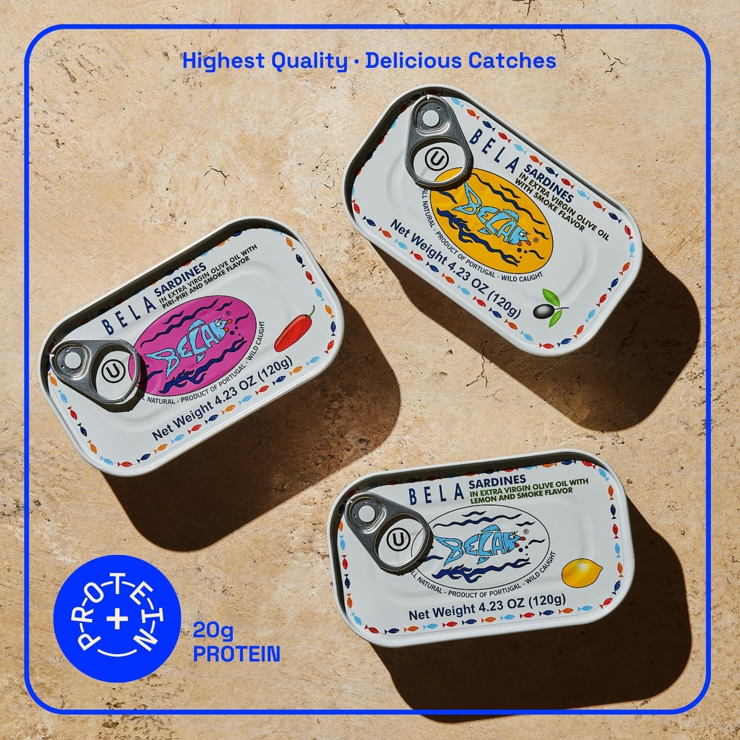 BELA Wild Caught Portuguese Sardines Variety Pack - (2) Tins Each of Piri Piri, Lemon, & Smoke Flavor | 4.25 Oz (Pack of 6) | Hi