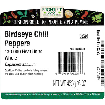 Frontier Co-Op Whole Birdseye Chili Peppers 1Lb