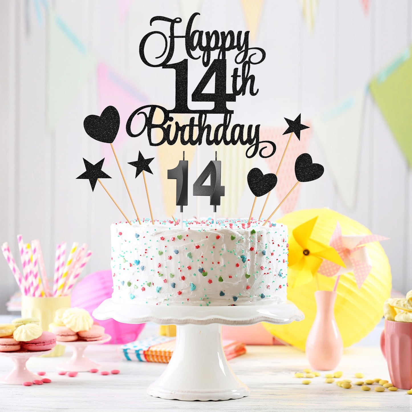 Lecferrarc 14Th Birthday Cake Decorations, 14Th Birthday Candles Cake Numeral Candles And Glitter Happy 14Th Birthday Cake Toppe