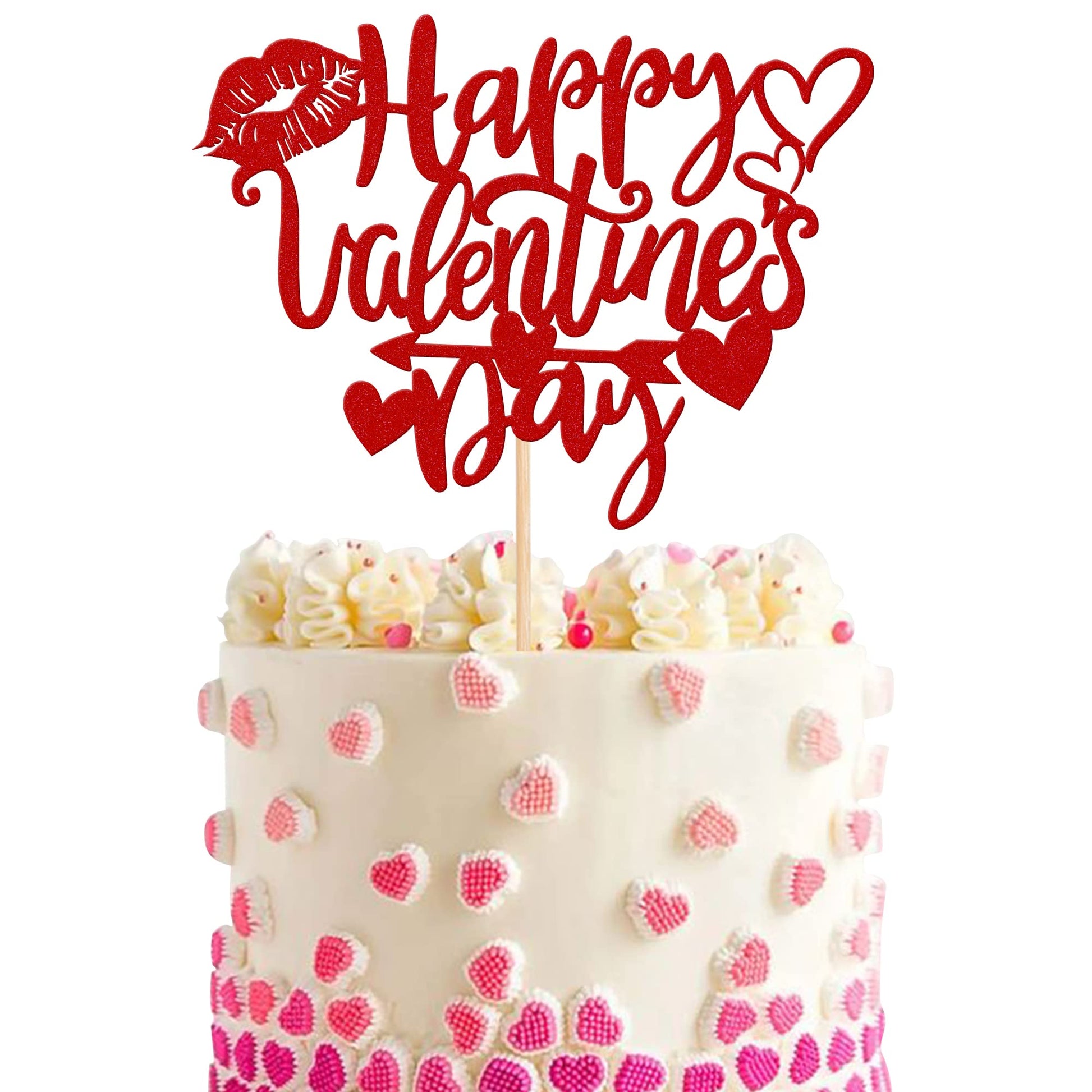 Rsstarxi Valentine’s Day Cake Topper, Glitter Love Heart Lips, Cupids Arrow, Red, Model XM232-red